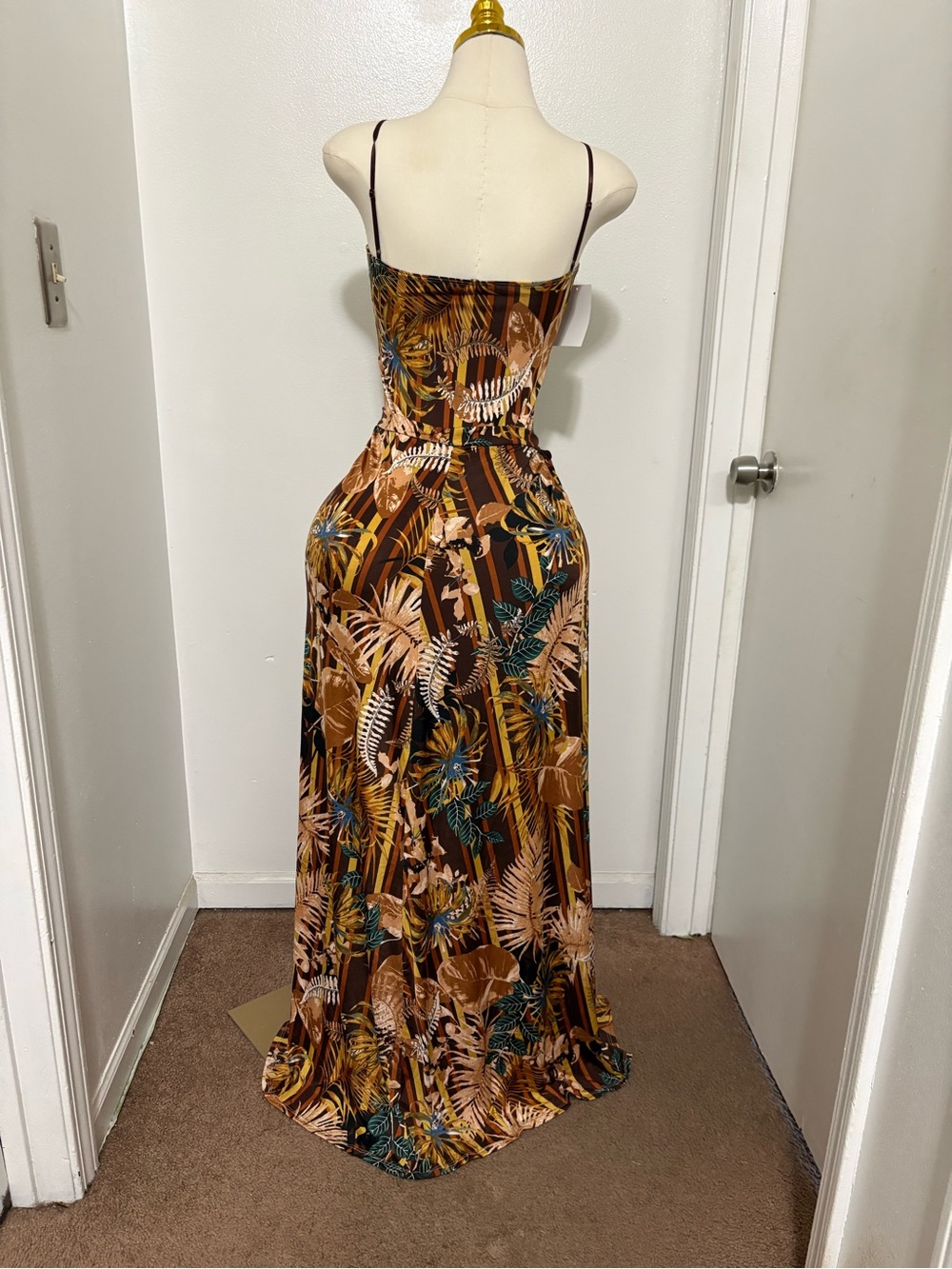 Tropical Tie-Front One-Piece Swimsuit in Brown Print with Wrap Skirt NWT - Picture 5 of 7
